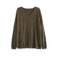 Solid Color Long Sleeves Loose V-Neck Sweater Tops Solid Color Long Sleeves Loose V-Neck Sweater Tops