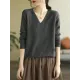 Solid Color Long Sleeves Loose V-Neck Sweater Tops Solid Color Long Sleeves Loose V-Neck Sweater Tops