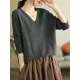 Solid Color Long Sleeves Loose V-Neck Sweater Tops Solid Color Long Sleeves Loose V-Neck Sweater Tops