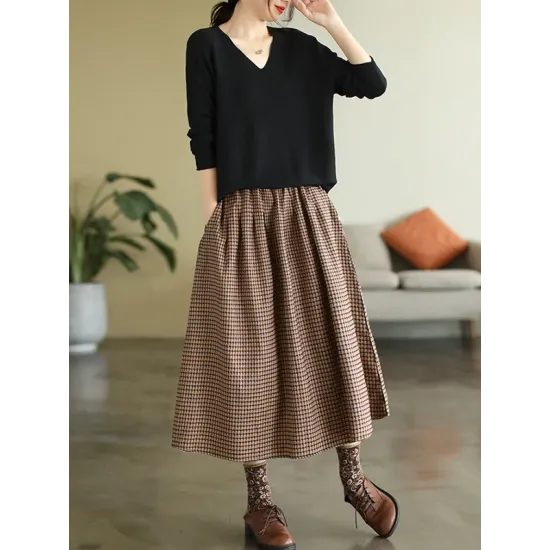 Solid Color Long Sleeves Loose V-Neck Sweater Tops Solid Color Long Sleeves Loose V-Neck Sweater Tops