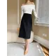 Falbala Solid Color Long Sleeves Skinny Off-the-shoulder Sweater Tops Falbala Solid Color Long Sleeves Skinny Off-the-shoulder Sweater Tops