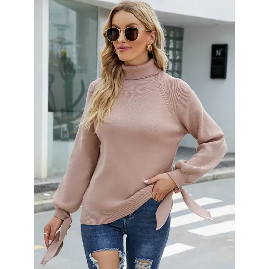 Loose Long Sleeves Solid Color High-Neck Sweater Tops Loose Long Sleeves Solid Color High-Neck Sweater Tops