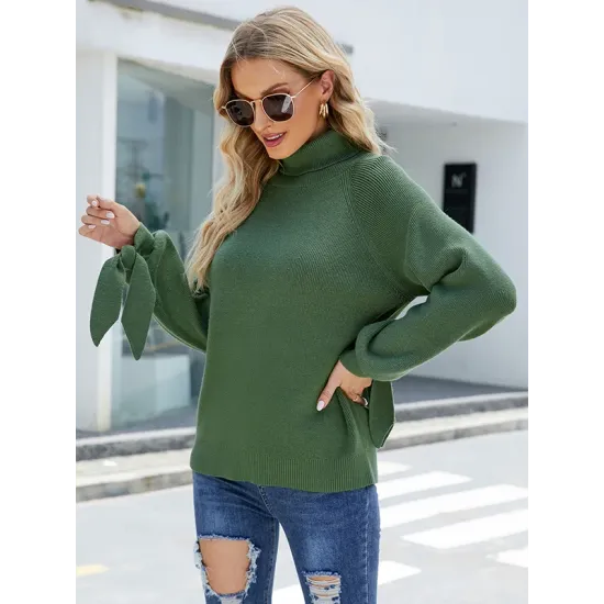 Loose Long Sleeves Solid Color High-Neck Sweater Tops Loose Long Sleeves Solid Color High-Neck Sweater Tops
