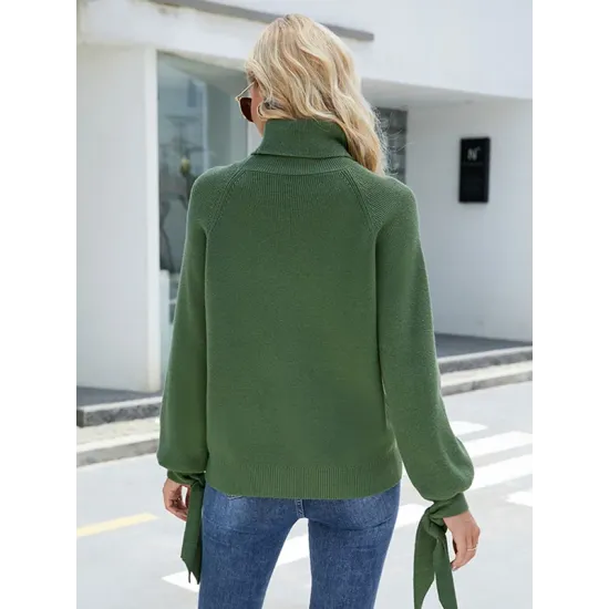 Loose Long Sleeves Solid Color High-Neck Sweater Tops Loose Long Sleeves Solid Color High-Neck Sweater Tops