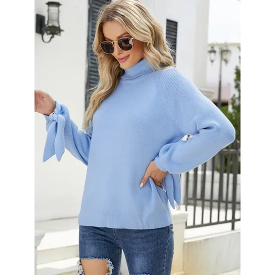 Loose Long Sleeves Solid Color High-Neck Sweater Tops Loose Long Sleeves Solid Color High-Neck Sweater Tops