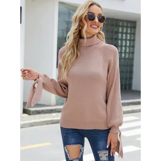 Loose Long Sleeves Solid Color High-Neck Sweater Tops Loose Long Sleeves Solid Color High-Neck Sweater Tops