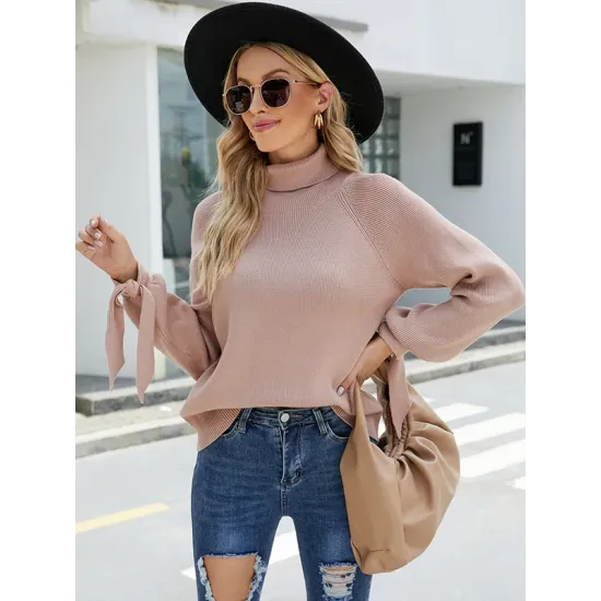 Loose Long Sleeves Solid Color High-Neck Sweater Tops Loose Long Sleeves Solid Color High-Neck Sweater Tops