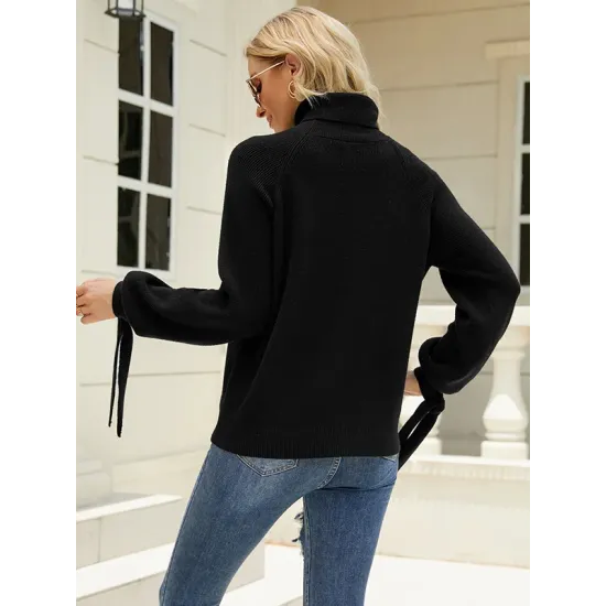 Loose Long Sleeves Solid Color High-Neck Sweater Tops Loose Long Sleeves Solid Color High-Neck Sweater Tops