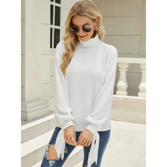 Loose Long Sleeves Solid Color High-Neck Sweater Tops Loose Long Sleeves Solid Color High-Neck Sweater Tops