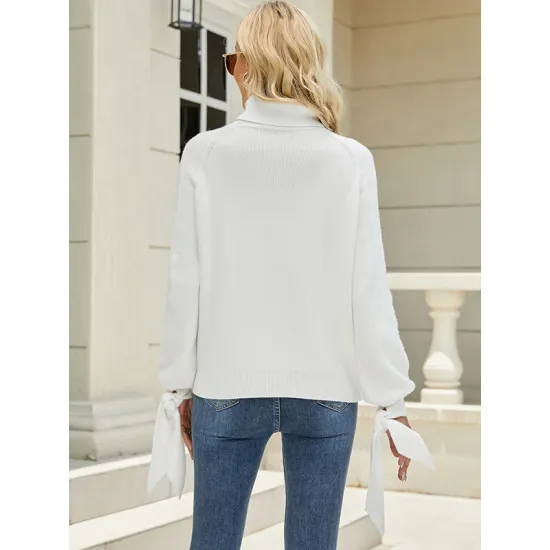 Loose Long Sleeves Solid Color High-Neck Sweater Tops Loose Long Sleeves Solid Color High-Neck Sweater Tops