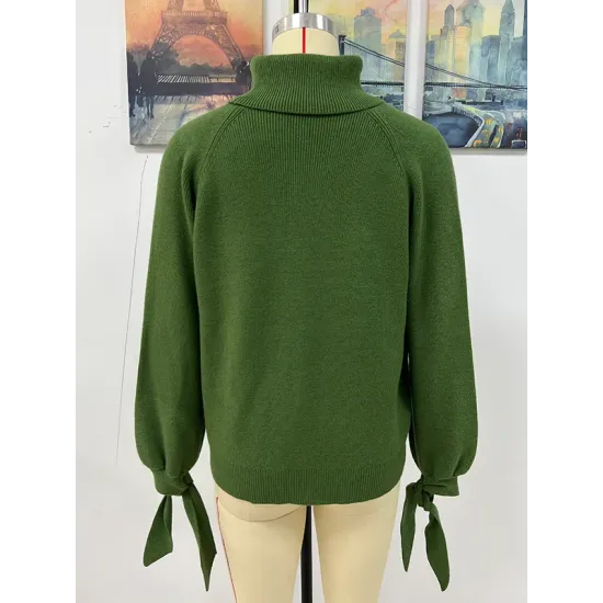 Loose Long Sleeves Solid Color High-Neck Sweater Tops Loose Long Sleeves Solid Color High-Neck Sweater Tops