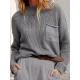 Pockets Solid Color Long Sleeves Loose Round-Neck Sweater Tops Pullovers Knitwear Pockets Solid Color Long Sleeves Loose Round-Neck Sweater Tops Pullovers Knitwear