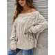 Vintage Long Sleeves Loose Solid Color Off-The-Shoulder Sweater Tops Vintage Long Sleeves Loose Solid Color Off-The-Shoulder Sweater Tops