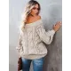 Vintage Long Sleeves Loose Solid Color Off-The-Shoulder Sweater Tops Vintage Long Sleeves Loose Solid Color Off-The-Shoulder Sweater Tops