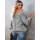 Vintage Long Sleeves Loose Solid Color Off-The-Shoulder Sweater Tops Vintage Long Sleeves Loose Solid Color Off-The-Shoulder Sweater Tops