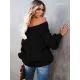 Vintage Long Sleeves Loose Solid Color Off-The-Shoulder Sweater Tops Vintage Long Sleeves Loose Solid Color Off-The-Shoulder Sweater Tops