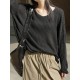 Solid Color Long Sleeves Loose V-Neck Sweater Tops Pullovers Solid Color Long Sleeves Loose V-Neck Sweater Tops Pullovers
