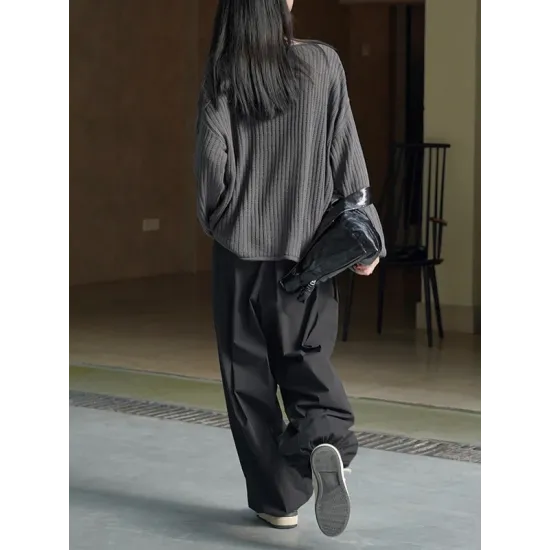 Solid Color Long Sleeves Loose V-Neck Sweater Tops Pullovers Solid Color Long Sleeves Loose V-Neck Sweater Tops Pullovers