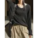 Solid Color Long Sleeves Loose V-Neck Sweater Tops Pullovers Solid Color Long Sleeves Loose V-Neck Sweater Tops Pullovers