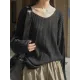 Solid Color Long Sleeves Loose V-Neck Sweater Tops Pullovers Solid Color Long Sleeves Loose V-Neck Sweater Tops Pullovers