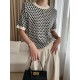Houndstooth Half Sleeves Round-Neck Sweater Tops Houndstooth Half Sleeves Round-Neck Sweater Tops