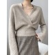 Asymmetric Solid Color Long Sleeves V-Neck Sweater Pullovers Knitwear Asymmetric Solid Color Long Sleeves V-Neck Sweater Pullovers Knitwear