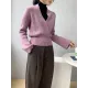 Asymmetric Solid Color Long Sleeves V-Neck Sweater Pullovers Knitwear Asymmetric Solid Color Long Sleeves V-Neck Sweater Pullovers Knitwear