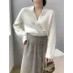 Asymmetric Solid Color Long Sleeves V-Neck Sweater Pullovers Knitwear Asymmetric Solid Color Long Sleeves V-Neck Sweater Pullovers Knitwear
