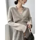 Asymmetric Solid Color Long Sleeves V-Neck Sweater Pullovers Knitwear Asymmetric Solid Color Long Sleeves V-Neck Sweater Pullovers Knitwear