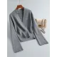 Asymmetric Solid Color Long Sleeves V-Neck Sweater Pullovers Knitwear Asymmetric Solid Color Long Sleeves V-Neck Sweater Pullovers Knitwear
