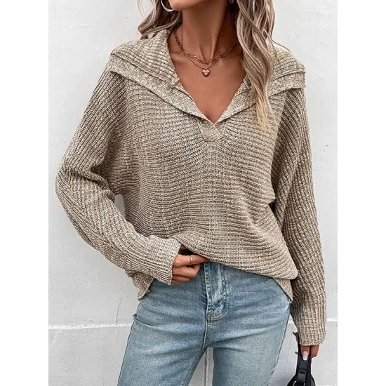 Casual Loose Long Sleeves Solid Color Lapel Collar Sweater Tops Casual Loose Long Sleeves Solid Color Lapel Collar Sweater Tops