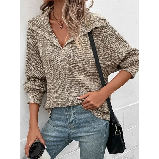 Casual Loose Long Sleeves Solid Color Lapel Collar Sweater Tops Casual Loose Long Sleeves Solid Color Lapel Collar Sweater Tops