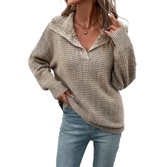 Casual Loose Long Sleeves Solid Color Lapel Collar Sweater Tops Casual Loose Long Sleeves Solid Color Lapel Collar Sweater Tops