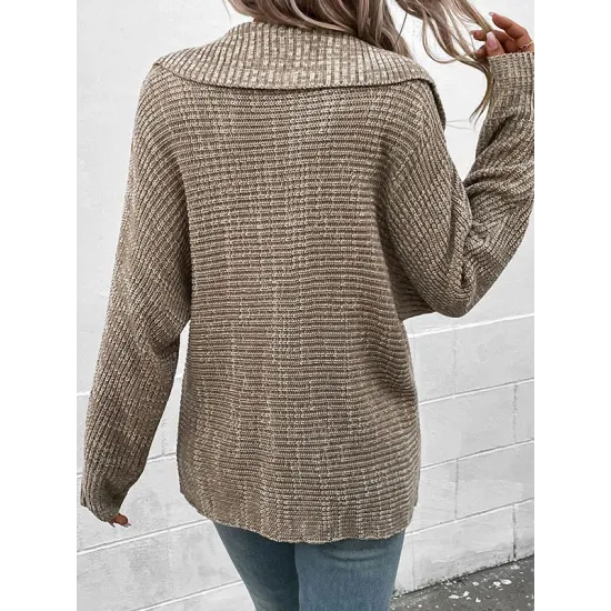 Casual Loose Long Sleeves Solid Color Lapel Collar Sweater Tops Casual Loose Long Sleeves Solid Color Lapel Collar Sweater Tops