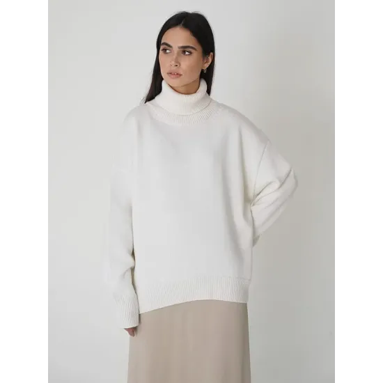 Casual Long Sleeves Loose Solid Color High-Neck Sweater Tops Casual Long Sleeves Loose Solid Color High-Neck Sweater Tops