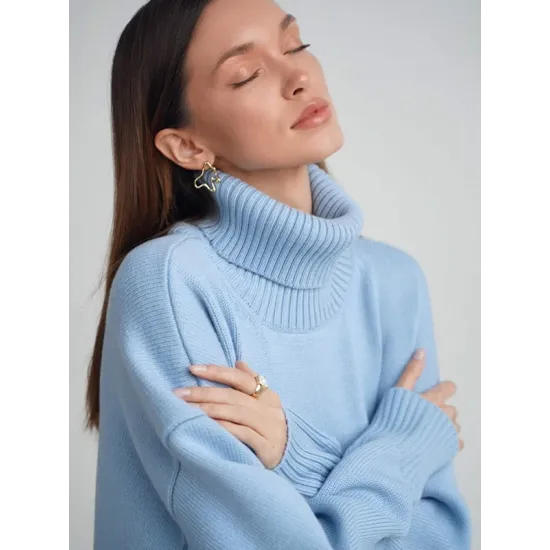 Casual Long Sleeves Loose Solid Color High-Neck Sweater Tops Casual Long Sleeves Loose Solid Color High-Neck Sweater Tops