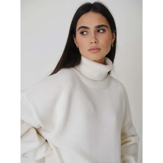 Casual Long Sleeves Loose Solid Color High-Neck Sweater Tops Casual Long Sleeves Loose Solid Color High-Neck Sweater Tops