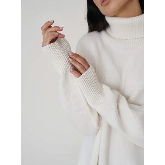 Casual Long Sleeves Loose Solid Color High-Neck Sweater Tops Casual Long Sleeves Loose Solid Color High-Neck Sweater Tops