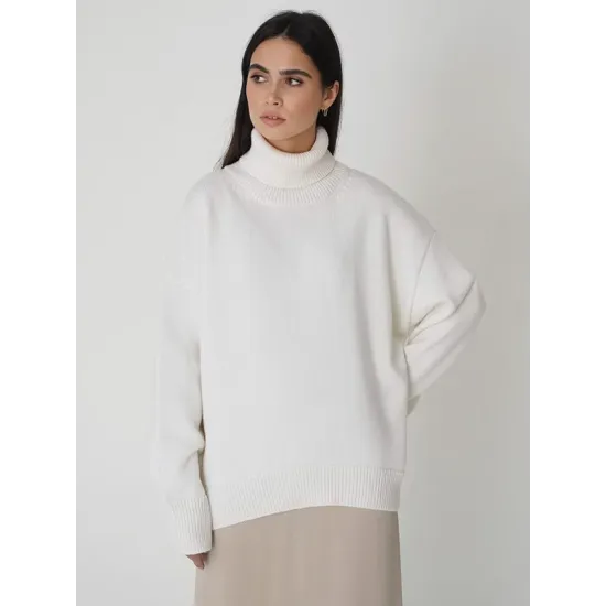 Casual Long Sleeves Loose Solid Color High-Neck Sweater Tops Casual Long Sleeves Loose Solid Color High-Neck Sweater Tops