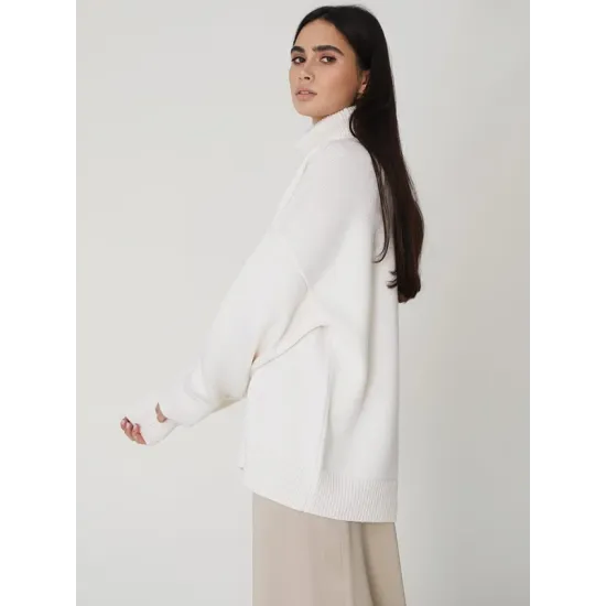 Casual Long Sleeves Loose Solid Color High-Neck Sweater Tops Casual Long Sleeves Loose Solid Color High-Neck Sweater Tops