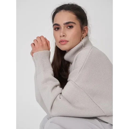 Casual Long Sleeves Loose Solid Color High-Neck Sweater Tops Casual Long Sleeves Loose Solid Color High-Neck Sweater Tops