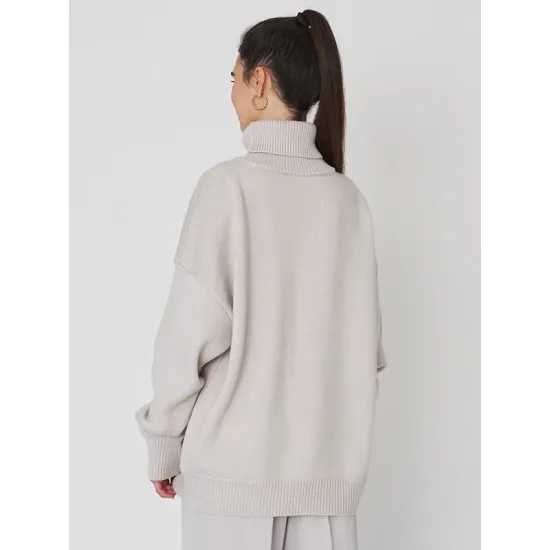 Casual Long Sleeves Loose Solid Color High-Neck Sweater Tops Casual Long Sleeves Loose Solid Color High-Neck Sweater Tops