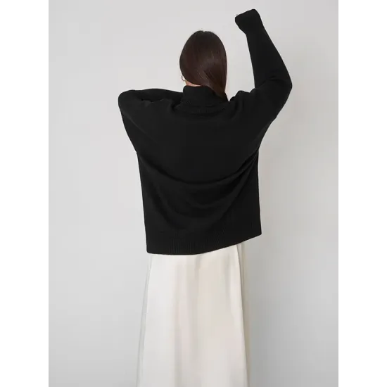 Casual Long Sleeves Loose Solid Color High-Neck Sweater Tops Casual Long Sleeves Loose Solid Color High-Neck Sweater Tops