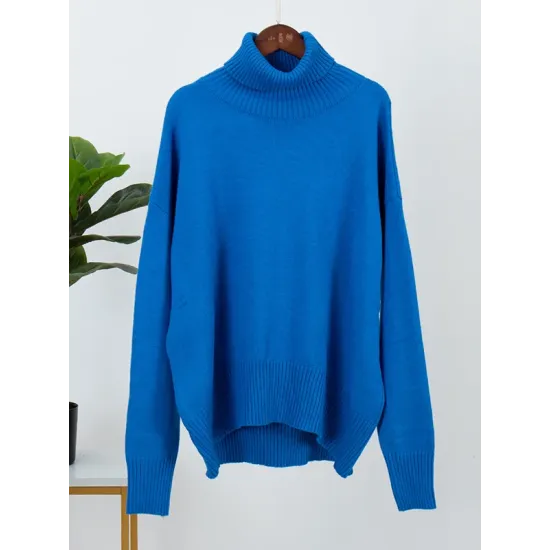 Casual Long Sleeves Loose Solid Color High-Neck Sweater Tops Casual Long Sleeves Loose Solid Color High-Neck Sweater Tops