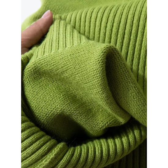 Casual Long Sleeves Loose Solid Color High-Neck Sweater Tops Casual Long Sleeves Loose Solid Color High-Neck Sweater Tops