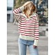 Casual Loose Striped Polo Sweater Top Casual Loose Striped Polo Sweater Top
