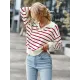 Casual Loose Striped Polo Sweater Top Casual Loose Striped Polo Sweater Top