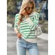 Casual Loose Striped Polo Sweater Top Casual Loose Striped Polo Sweater Top
