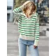 Casual Loose Striped Polo Sweater Top Casual Loose Striped Polo Sweater Top