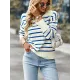 Casual Loose Striped Polo Sweater Top Casual Loose Striped Polo Sweater Top
